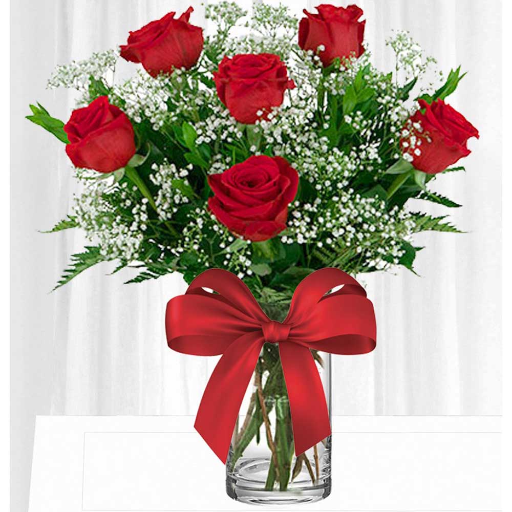 Send Half Dozen Red Roses Bouquet & Birthday Balloon To